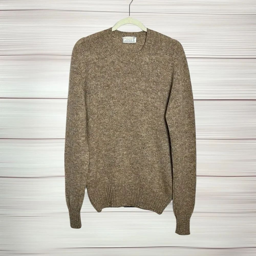 Braemar International Vintage Wool Sweater Pullover Taupe Crew neck Slim M/L